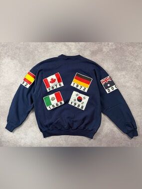 [262] Vintage 90s Hanes Olympic Flags Crewneck Sweatshirt – Made in USA, Size L